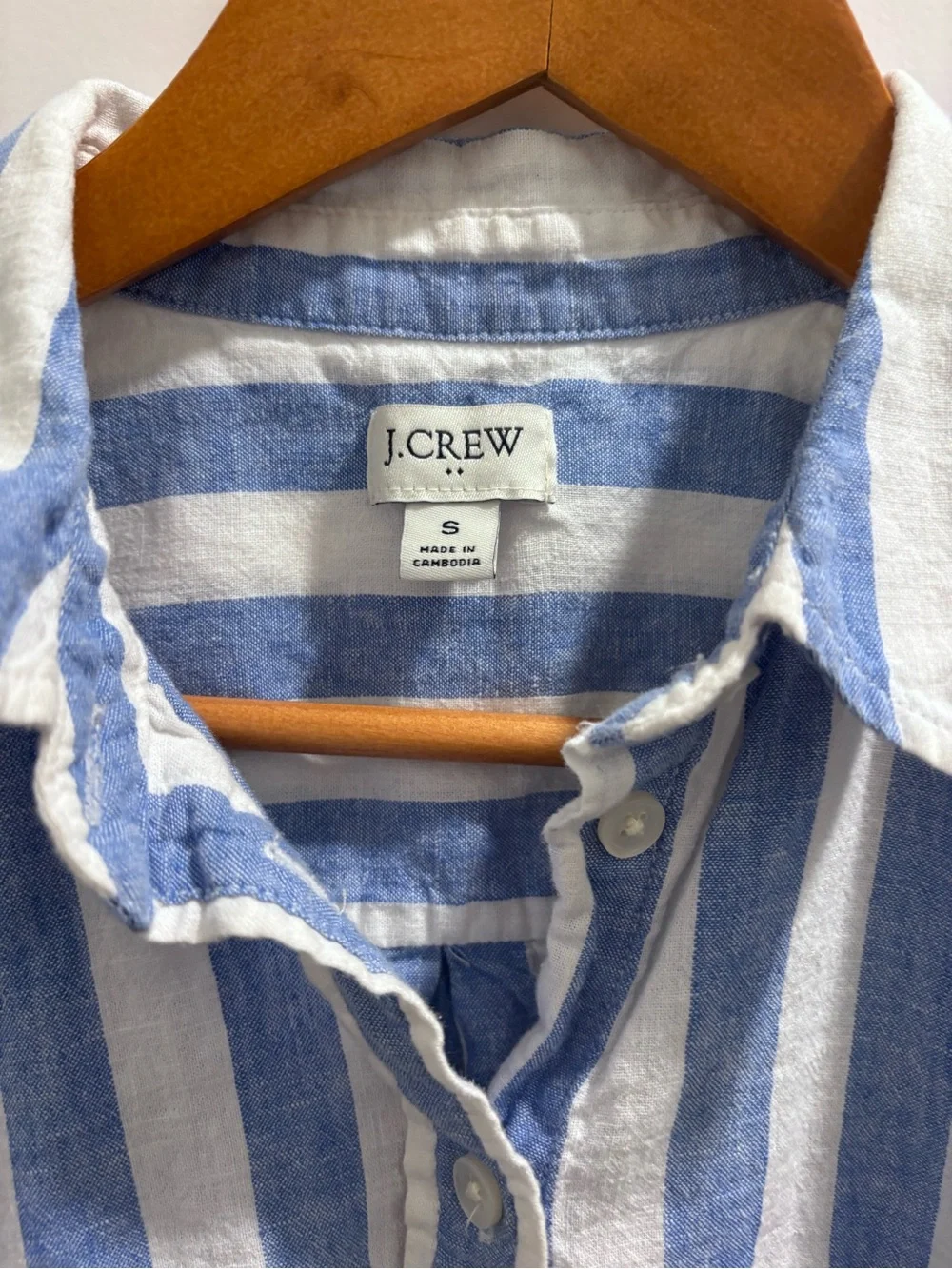 J. Crew Blue and White Vertical Stripe Button-Down Shirt